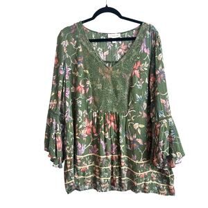 American Vintage Green Floral Blouse